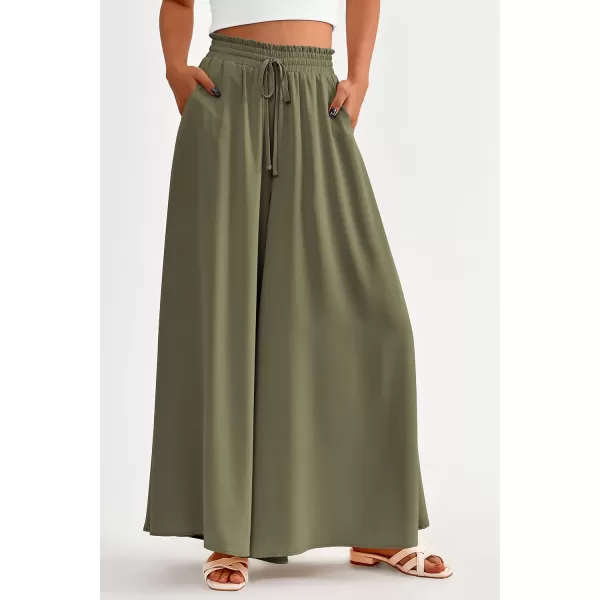 imagePRETTYGARDEN Womens 2024 Summer Wide Leg Palazzo Pants High Waisted Flowy Pockets Trendy Casual Lounge Boho Beach TrousersArmy Green