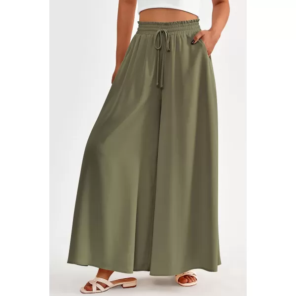 imagePRETTYGARDEN Womens 2024 Summer Wide Leg Palazzo Pants High Waisted Flowy Pockets Trendy Casual Lounge Boho Beach TrousersArmy Green