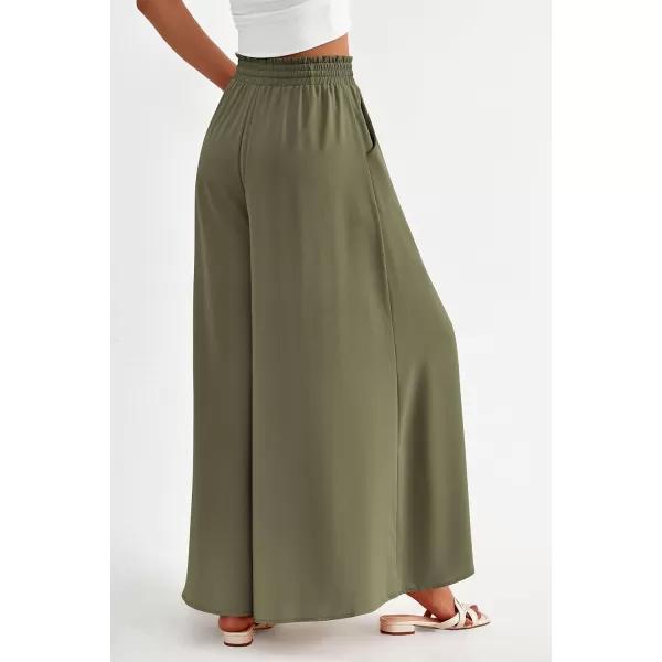 imagePRETTYGARDEN Womens 2024 Summer Wide Leg Palazzo Pants High Waisted Flowy Pockets Trendy Casual Lounge Boho Beach TrousersArmy Green