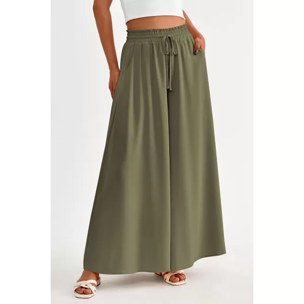 imagePRETTYGARDEN Womens 2024 Summer Wide Leg Palazzo Pants High Waisted Flowy Pockets Trendy Casual Lounge Boho Beach TrousersArmy Green