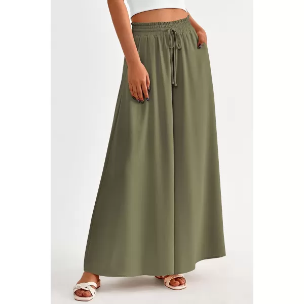imagePRETTYGARDEN Womens 2024 Summer Wide Leg Palazzo Pants High Waisted Flowy Pockets Trendy Casual Lounge Boho Beach TrousersArmy Green