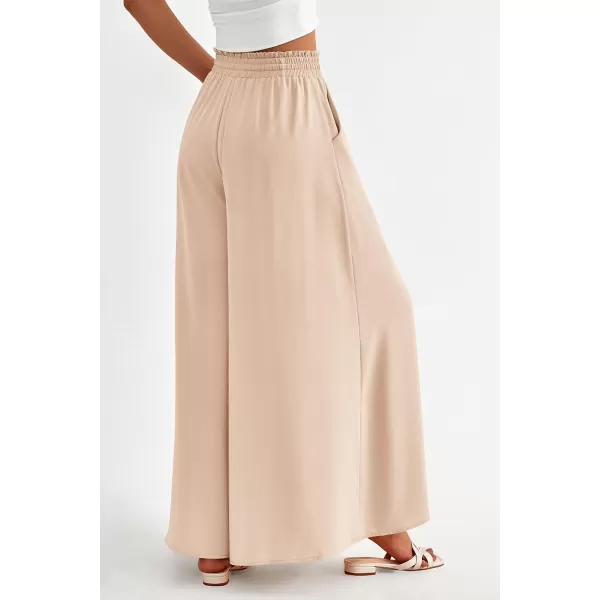 imagePRETTYGARDEN Womens 2024 Summer Wide Leg Palazzo Pants High Waisted Flowy Pockets Trendy Casual Lounge Boho Beach TrousersBeige