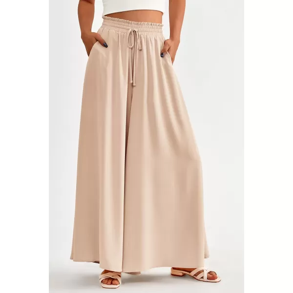 imagePRETTYGARDEN Womens 2024 Summer Wide Leg Palazzo Pants High Waisted Flowy Pockets Trendy Casual Lounge Boho Beach TrousersBeige