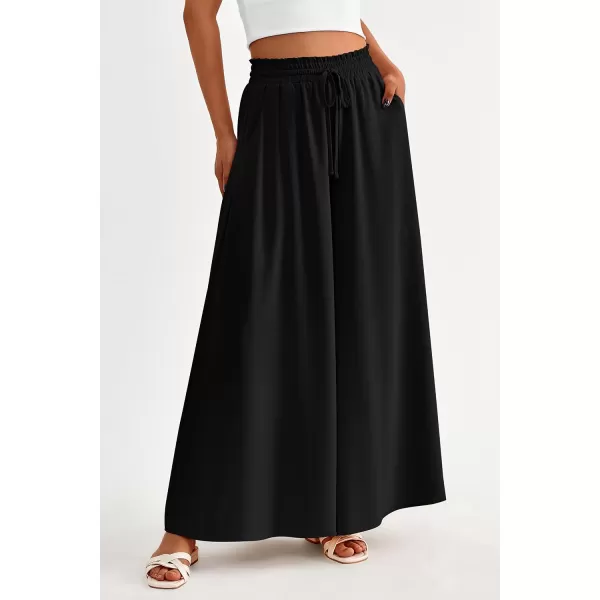 imagePRETTYGARDEN Womens 2024 Summer Wide Leg Palazzo Pants High Waisted Flowy Pockets Trendy Casual Lounge Boho Beach TrousersBlack
