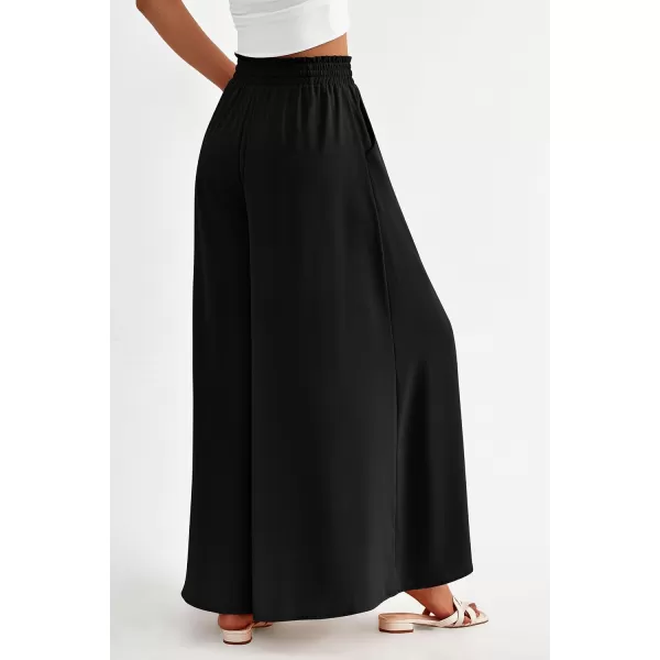 imagePRETTYGARDEN Womens 2024 Summer Wide Leg Palazzo Pants High Waisted Flowy Pockets Trendy Casual Lounge Boho Beach TrousersBlack