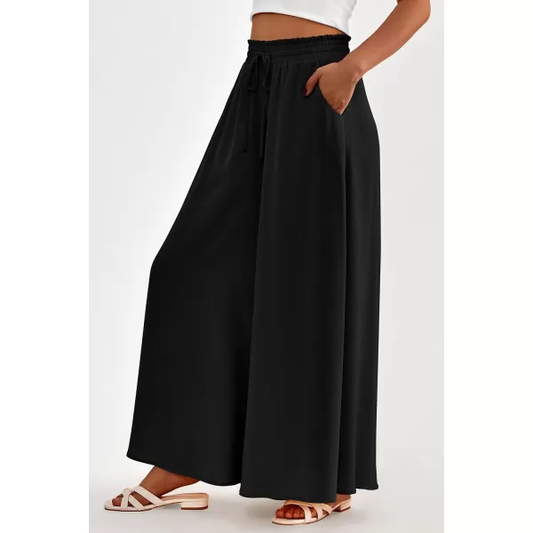 imagePRETTYGARDEN Womens 2024 Summer Wide Leg Palazzo Pants High Waisted Flowy Pockets Trendy Casual Lounge Boho Beach TrousersBlack