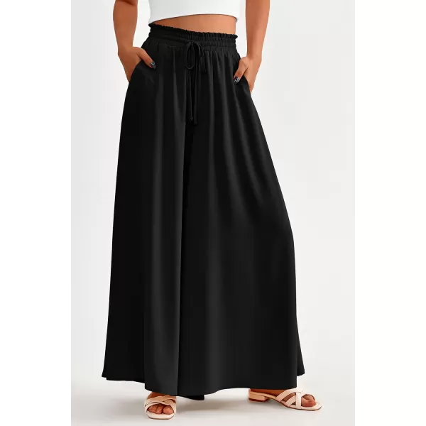 imagePRETTYGARDEN Womens 2024 Summer Wide Leg Palazzo Pants High Waisted Flowy Pockets Trendy Casual Lounge Boho Beach TrousersBlack