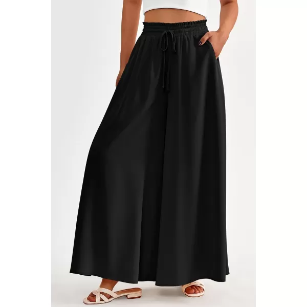 imagePRETTYGARDEN Womens 2024 Summer Wide Leg Palazzo Pants High Waisted Flowy Pockets Trendy Casual Lounge Boho Beach TrousersBlack