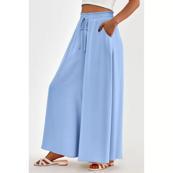 imagePRETTYGARDEN Womens 2024 Summer Wide Leg Palazzo Pants High Waisted Flowy Pockets Trendy Casual Lounge Boho Beach TrousersBlue