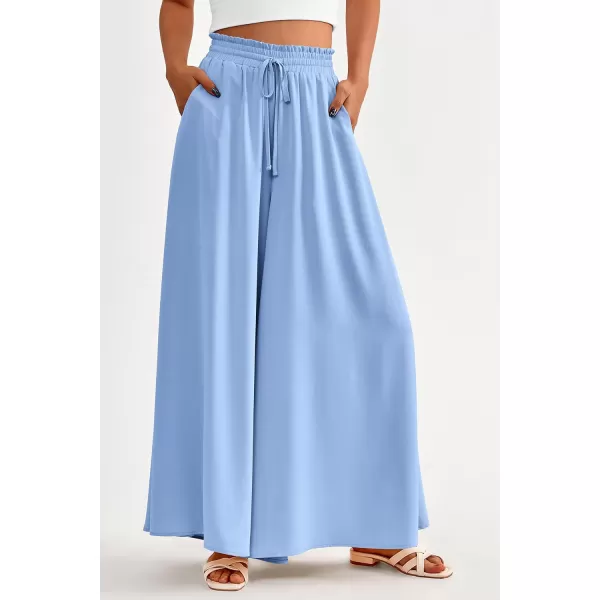 imagePRETTYGARDEN Womens 2024 Summer Wide Leg Palazzo Pants High Waisted Flowy Pockets Trendy Casual Lounge Boho Beach TrousersBlue