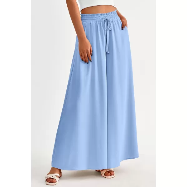 imagePRETTYGARDEN Womens 2024 Summer Wide Leg Palazzo Pants High Waisted Flowy Pockets Trendy Casual Lounge Boho Beach TrousersBlue
