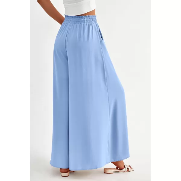imagePRETTYGARDEN Womens 2024 Summer Wide Leg Palazzo Pants High Waisted Flowy Pockets Trendy Casual Lounge Boho Beach TrousersBlue
