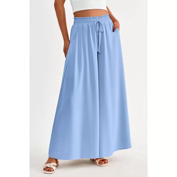 imagePRETTYGARDEN Womens 2024 Summer Wide Leg Palazzo Pants High Waisted Flowy Pockets Trendy Casual Lounge Boho Beach TrousersBlue