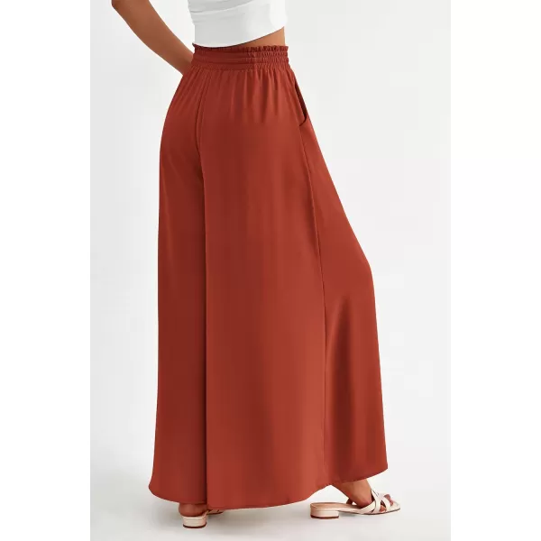 imagePRETTYGARDEN Womens 2024 Summer Wide Leg Palazzo Pants High Waisted Flowy Pockets Trendy Casual Lounge Boho Beach TrousersBrick Red