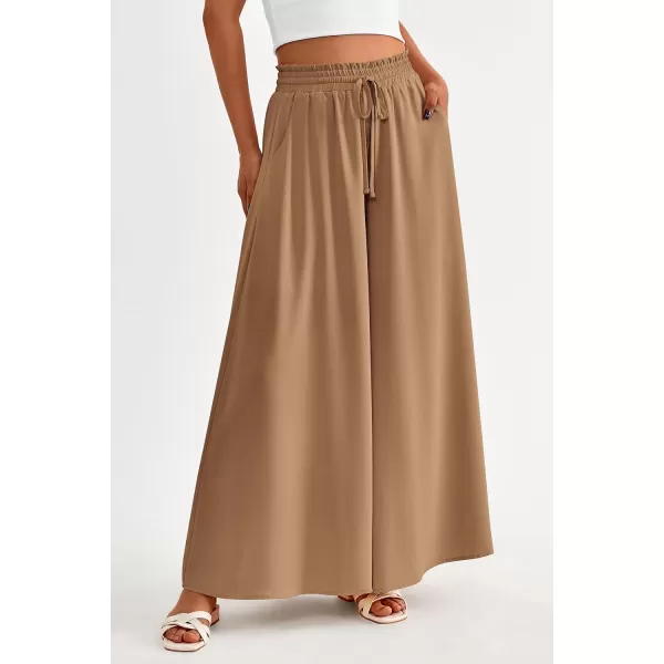 imagePRETTYGARDEN Womens 2024 Summer Wide Leg Palazzo Pants High Waisted Flowy Pockets Trendy Casual Lounge Boho Beach TrousersKhaki