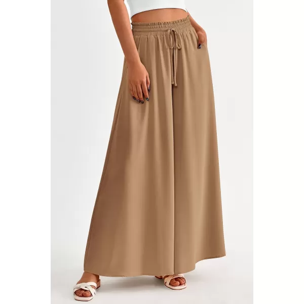 imagePRETTYGARDEN Womens 2024 Summer Wide Leg Palazzo Pants High Waisted Flowy Pockets Trendy Casual Lounge Boho Beach TrousersKhaki