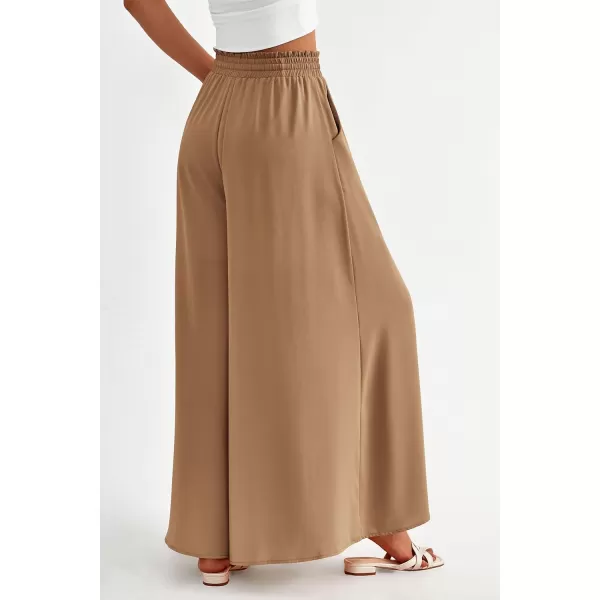 imagePRETTYGARDEN Womens 2024 Summer Wide Leg Palazzo Pants High Waisted Flowy Pockets Trendy Casual Lounge Boho Beach TrousersKhaki