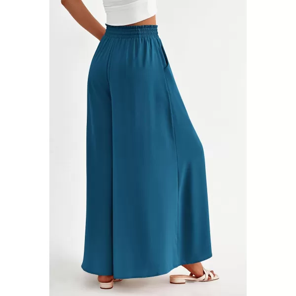 imagePRETTYGARDEN Womens 2024 Summer Wide Leg Palazzo Pants High Waisted Flowy Pockets Trendy Casual Lounge Boho Beach TrousersLake Blue