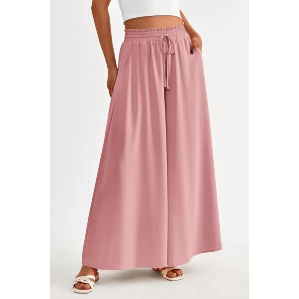 imagePRETTYGARDEN Womens 2024 Summer Wide Leg Palazzo Pants High Waisted Flowy Pockets Trendy Casual Lounge Boho Beach TrousersPink