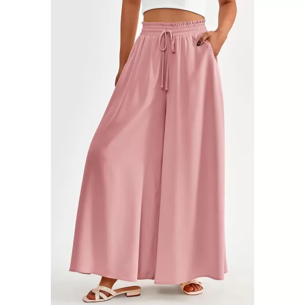 imagePRETTYGARDEN Womens 2024 Summer Wide Leg Palazzo Pants High Waisted Flowy Pockets Trendy Casual Lounge Boho Beach TrousersPink