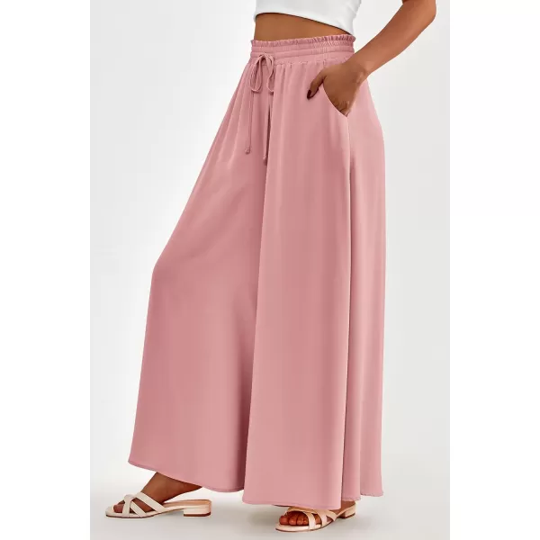 imagePRETTYGARDEN Womens 2024 Summer Wide Leg Palazzo Pants High Waisted Flowy Pockets Trendy Casual Lounge Boho Beach TrousersPink