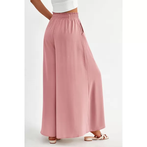 imagePRETTYGARDEN Womens 2024 Summer Wide Leg Palazzo Pants High Waisted Flowy Pockets Trendy Casual Lounge Boho Beach TrousersPink