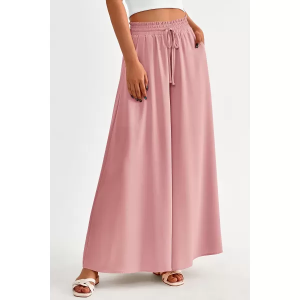 imagePRETTYGARDEN Womens 2024 Summer Wide Leg Palazzo Pants High Waisted Flowy Pockets Trendy Casual Lounge Boho Beach TrousersPink