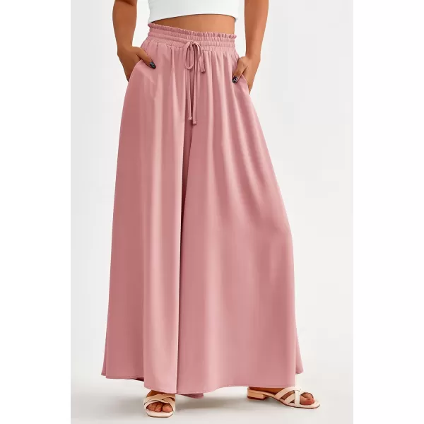 imagePRETTYGARDEN Womens 2024 Summer Wide Leg Palazzo Pants High Waisted Flowy Pockets Trendy Casual Lounge Boho Beach TrousersPink