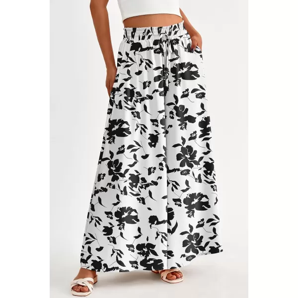 imagePRETTYGARDEN Womens 2024 Summer Wide Leg Palazzo Pants High Waisted Flowy Pockets Trendy Casual Lounge Boho Beach TrousersPrint Black