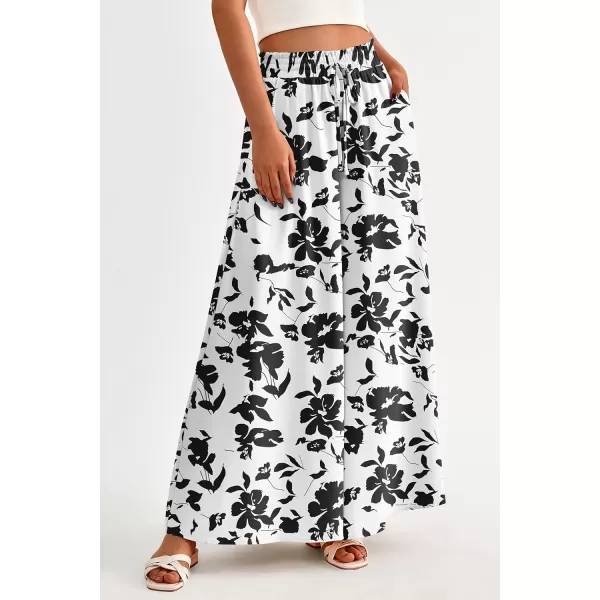 imagePRETTYGARDEN Womens 2024 Summer Wide Leg Palazzo Pants High Waisted Flowy Pockets Trendy Casual Lounge Boho Beach TrousersPrint Black