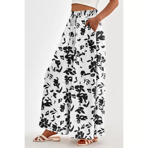 imagePRETTYGARDEN Womens 2024 Summer Wide Leg Palazzo Pants High Waisted Flowy Pockets Trendy Casual Lounge Boho Beach TrousersPrint Black
