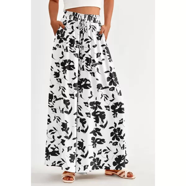 imagePRETTYGARDEN Womens 2024 Summer Wide Leg Palazzo Pants High Waisted Flowy Pockets Trendy Casual Lounge Boho Beach TrousersPrint Black