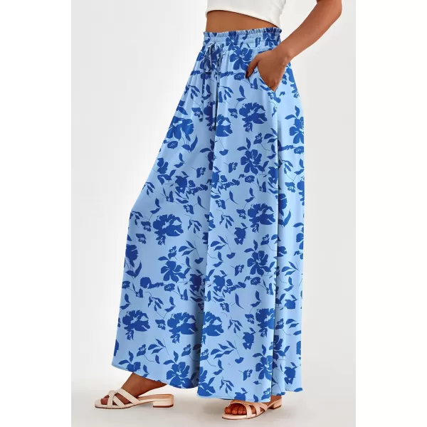 imagePRETTYGARDEN Womens 2024 Summer Wide Leg Palazzo Pants High Waisted Flowy Pockets Trendy Casual Lounge Boho Beach TrousersPrint Blue