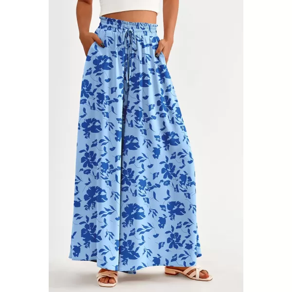 imagePRETTYGARDEN Womens 2024 Summer Wide Leg Palazzo Pants High Waisted Flowy Pockets Trendy Casual Lounge Boho Beach TrousersPrint Blue