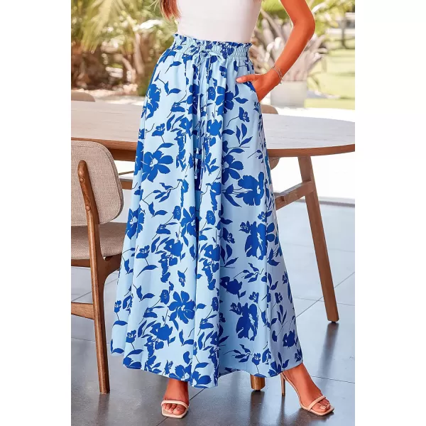 imagePRETTYGARDEN Womens 2024 Summer Wide Leg Palazzo Pants High Waisted Flowy Pockets Trendy Casual Lounge Boho Beach TrousersPrint Blue