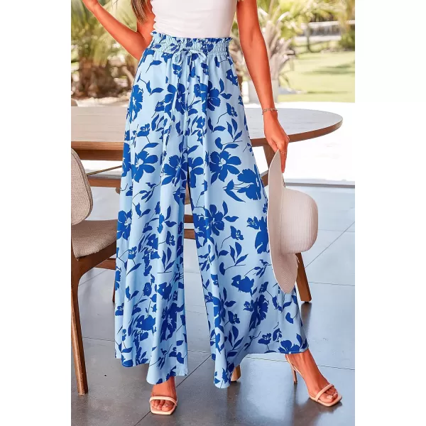 imagePRETTYGARDEN Womens 2024 Summer Wide Leg Palazzo Pants High Waisted Flowy Pockets Trendy Casual Lounge Boho Beach TrousersPrint Blue