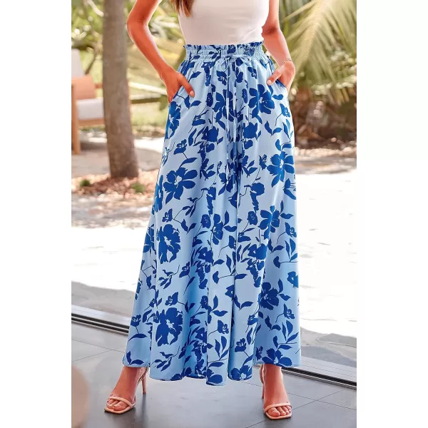 imagePRETTYGARDEN Womens 2024 Summer Wide Leg Palazzo Pants High Waisted Flowy Pockets Trendy Casual Lounge Boho Beach TrousersPrint Blue