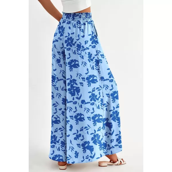 imagePRETTYGARDEN Womens 2024 Summer Wide Leg Palazzo Pants High Waisted Flowy Pockets Trendy Casual Lounge Boho Beach TrousersPrint Blue