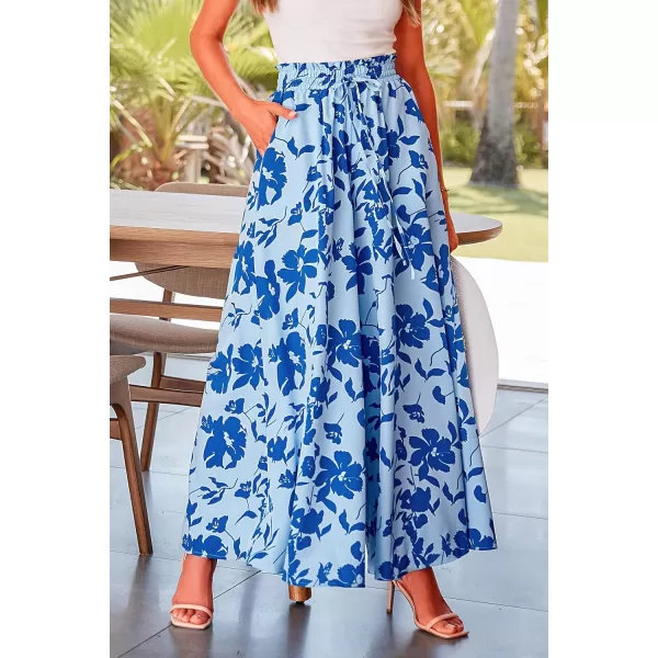 imagePRETTYGARDEN Womens 2024 Summer Wide Leg Palazzo Pants High Waisted Flowy Pockets Trendy Casual Lounge Boho Beach TrousersPrint Blue