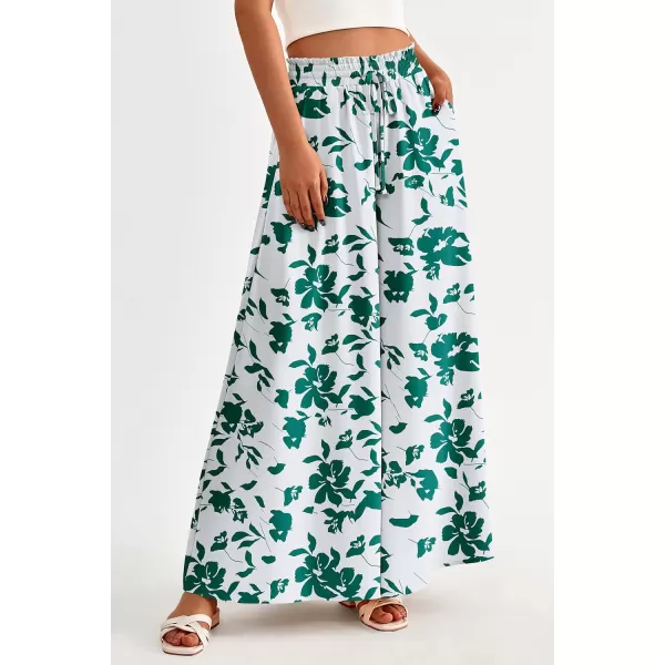 imagePRETTYGARDEN Womens 2024 Summer Wide Leg Palazzo Pants High Waisted Flowy Pockets Trendy Casual Lounge Boho Beach TrousersPrint Green