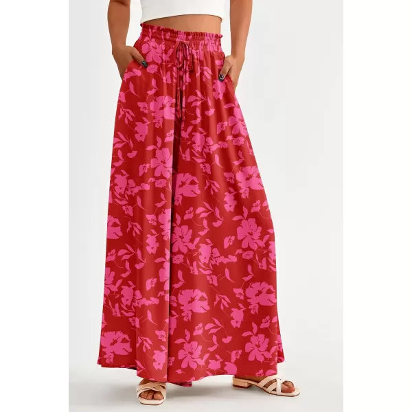 imagePRETTYGARDEN Womens 2024 Summer Wide Leg Palazzo Pants High Waisted Flowy Pockets Trendy Casual Lounge Boho Beach TrousersPrint Red