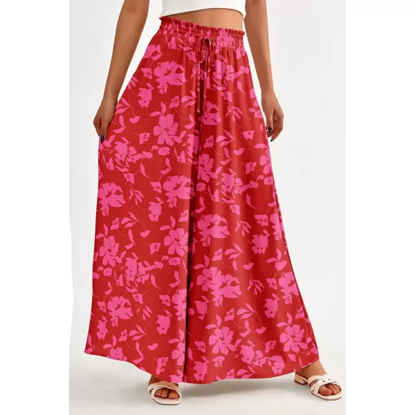 imagePRETTYGARDEN Womens 2024 Summer Wide Leg Palazzo Pants High Waisted Flowy Pockets Trendy Casual Lounge Boho Beach TrousersPrint Red