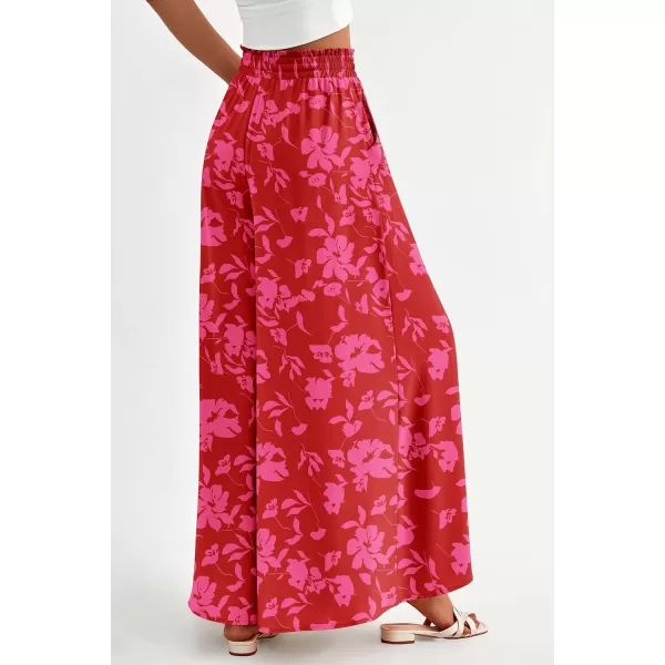 imagePRETTYGARDEN Womens 2024 Summer Wide Leg Palazzo Pants High Waisted Flowy Pockets Trendy Casual Lounge Boho Beach TrousersPrint Red