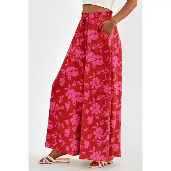 imagePRETTYGARDEN Womens 2024 Summer Wide Leg Palazzo Pants High Waisted Flowy Pockets Trendy Casual Lounge Boho Beach TrousersPrint Red