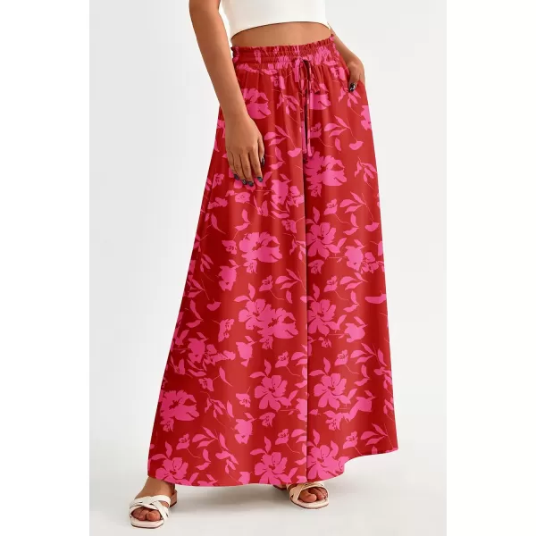 imagePRETTYGARDEN Womens 2024 Summer Wide Leg Palazzo Pants High Waisted Flowy Pockets Trendy Casual Lounge Boho Beach TrousersPrint Red