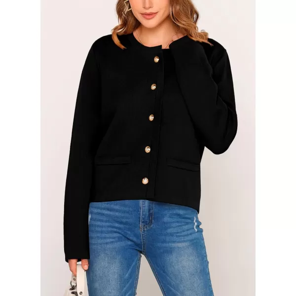 imagePRETTYGARDEN Womens 2024 Winter Cardigan Sweaters Button Down Open Front Long Sleeve Knit Cardigans Shirt Trendy OuterwearBlack