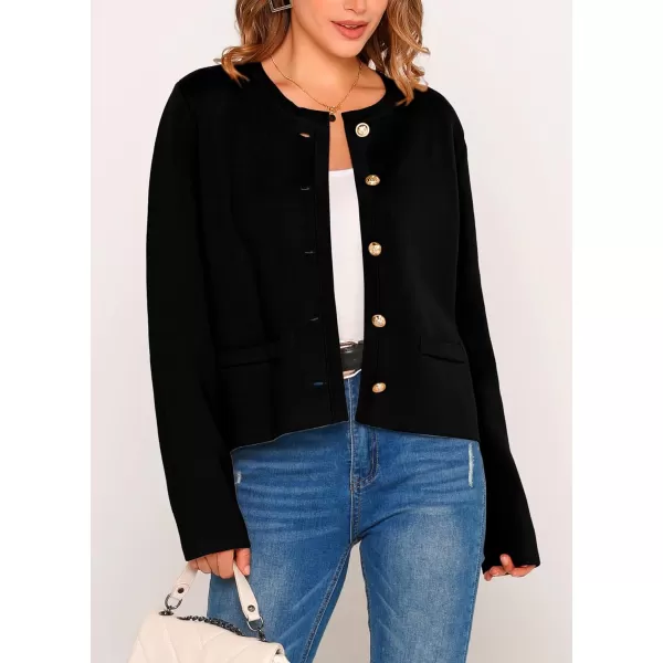 imagePRETTYGARDEN Womens 2024 Winter Cardigan Sweaters Button Down Open Front Long Sleeve Knit Cardigans Shirt Trendy OuterwearBlack