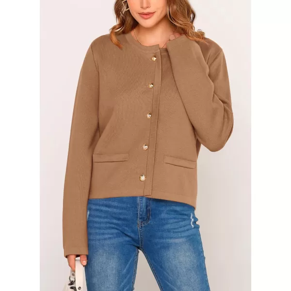 imagePRETTYGARDEN Womens 2024 Winter Cardigan Sweaters Button Down Open Front Long Sleeve Knit Cardigans Shirt Trendy OuterwearKhaki