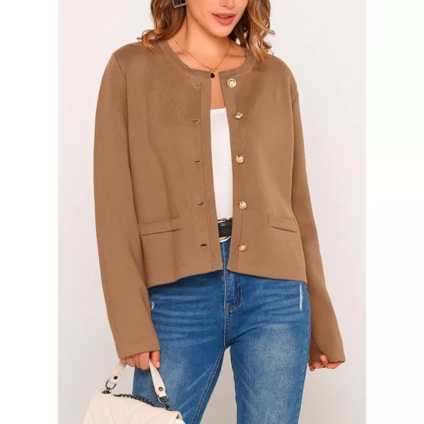 imagePRETTYGARDEN Womens 2024 Winter Cardigan Sweaters Button Down Open Front Long Sleeve Knit Cardigans Shirt Trendy OuterwearKhaki