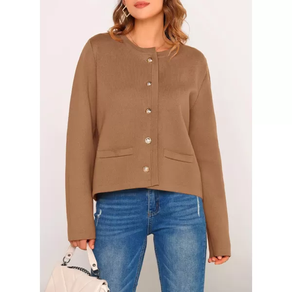 imagePRETTYGARDEN Womens 2024 Winter Cardigan Sweaters Button Down Open Front Long Sleeve Knit Cardigans Shirt Trendy OuterwearKhaki